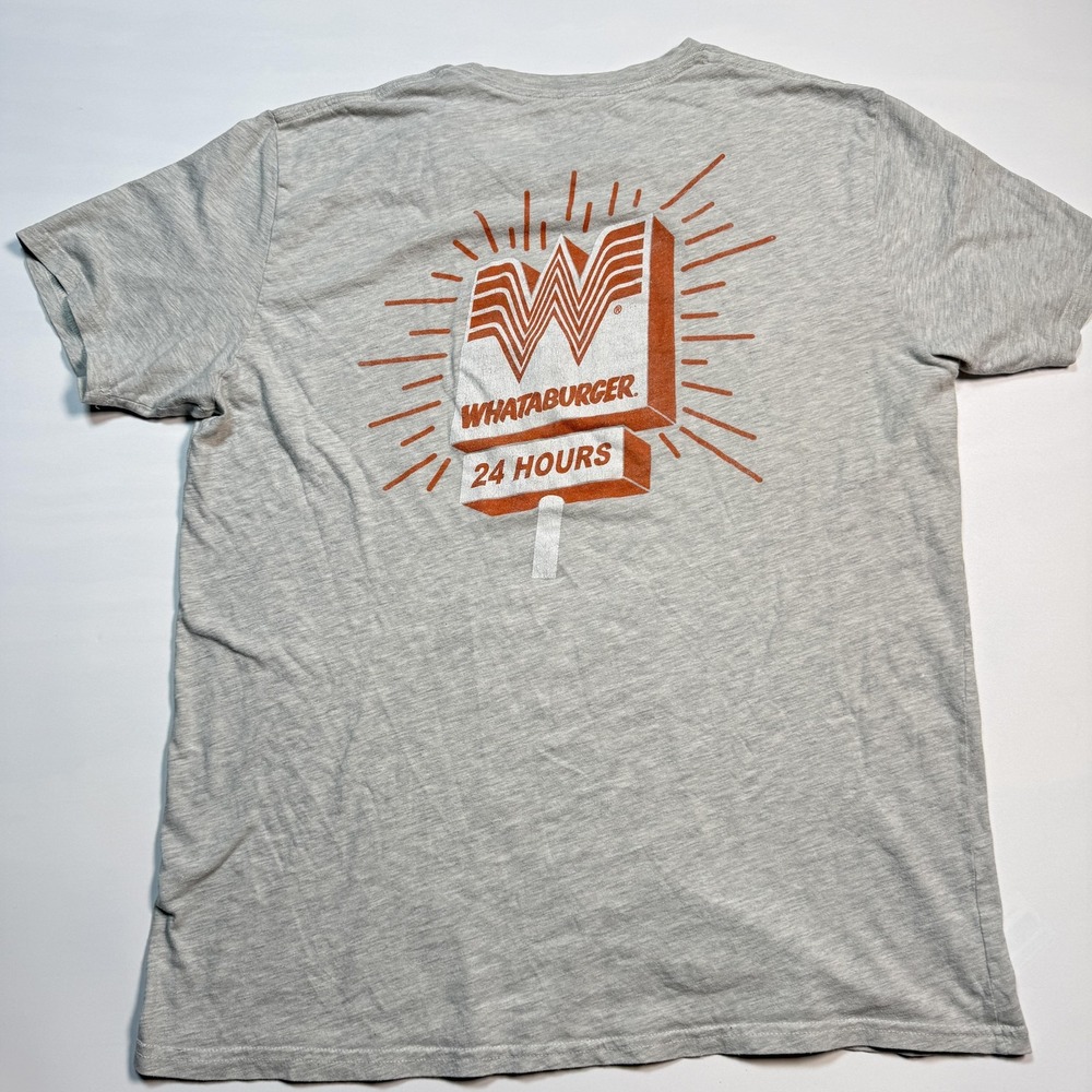 Whataburger Mens Shirt Large Gray Cotton Blend 24 Hours Sign Back Graphic Tee